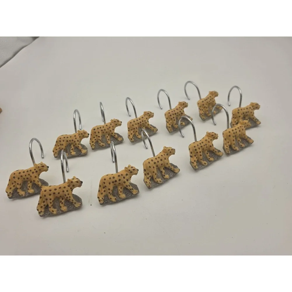 Jungle Safari Animal Shape Leopard Cheetah Shower / Curtain Hooks 12pcs